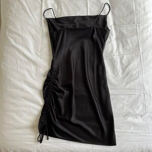 Topshop Black Mini Satin Slip Dress Size 4 - NWT Cowl neck Ruched Side Silk LBD